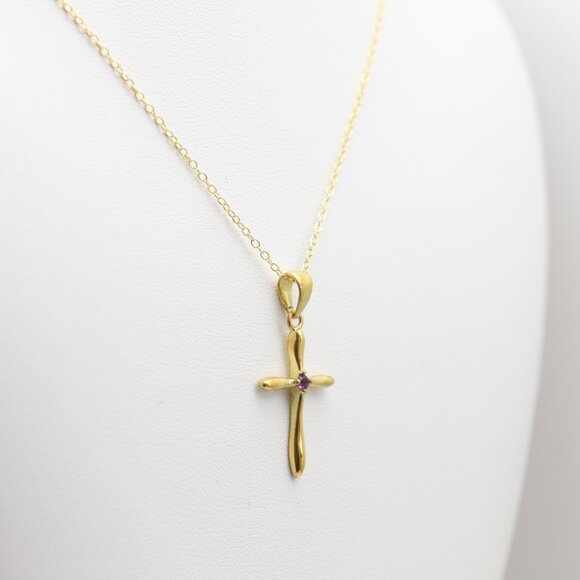 Silver Cross Natural Purple Amethyst Cross Pendant plated with 14k gold - Picture 8 of 10